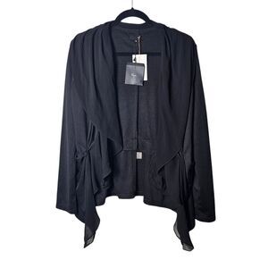 NWT Anthropologie Ryu Knit Jacket M Black Sheer Ruffle Peplum Witchy Goth Office